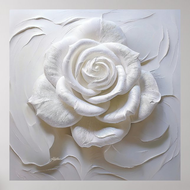 Affiche Blanc sur Blanc - Rose Sculptée (Devant)