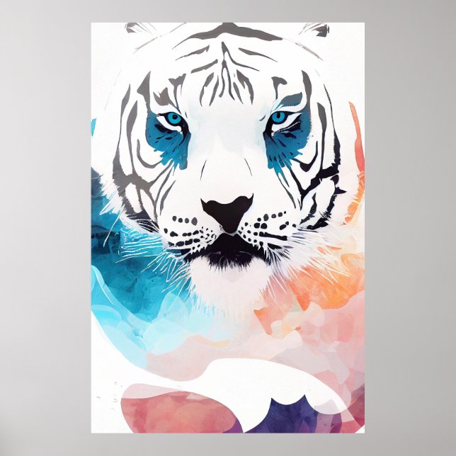 Affiche Blanc Tigre Sauvage Nature Animaux Couleurs Art Pe (Devant)