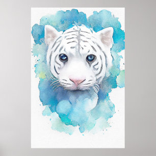 Affiche Blanc Tigre sauvage Nature Aquarelle Art