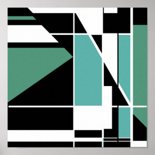Affiche Blanc vert clair sur noir Mosaïque Abstrait