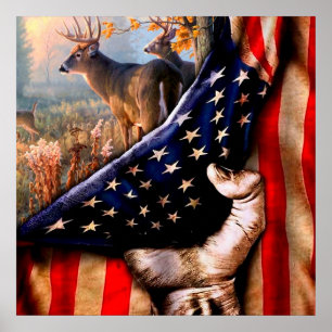 Affiche Blanche Drapeau Américain,