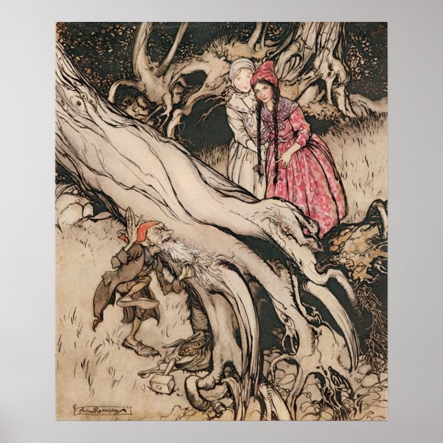 Affiche Blanche-Neige et Rose Rouge par Arthur Rackham (Devant)