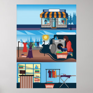 Affiche blanchisserie d'illustrateur