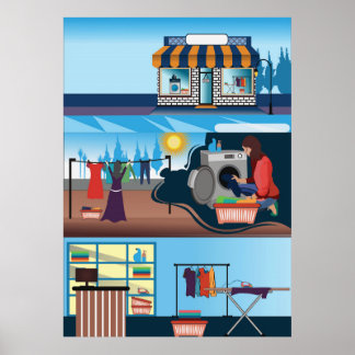 Affiche blanchisserie d'illustrateur