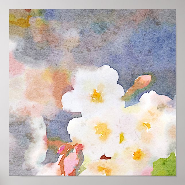 Affiche Blancs cerisier fleuris Digital Aquarelle Peinture (Devant)
