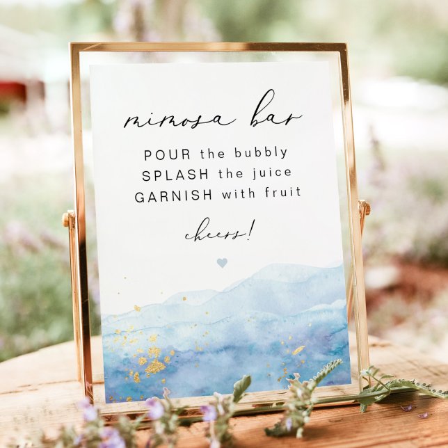 Affiche BLAQUELY Dusty Blue Watercolor Gold Mimosa Bar (Créateur téléchargé)