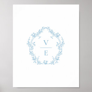 Affiche Blason de mariage en monogramme bleu ciel vintage