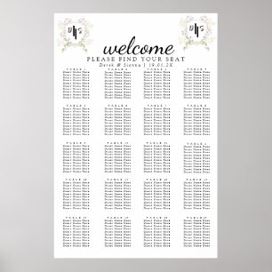 Affiche Blason de monogramme de fleur sauvage crépusculair