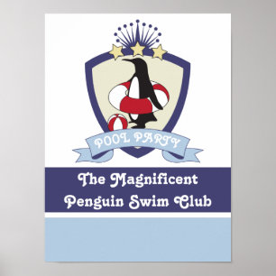 Affiche Blason du club de natation Pingouin mignon Fête au