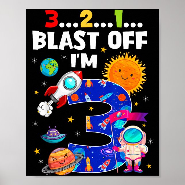 Affiche Blast Off I'm 3 Years Old 3rd Birthday Spaceship A (Devant)