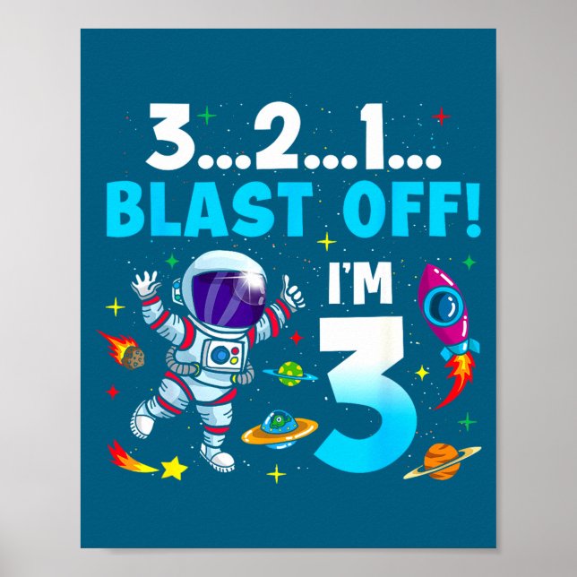 Affiche Blast Off I'm 3 Years Old 3rd Birthday Spaceship A (Devant)