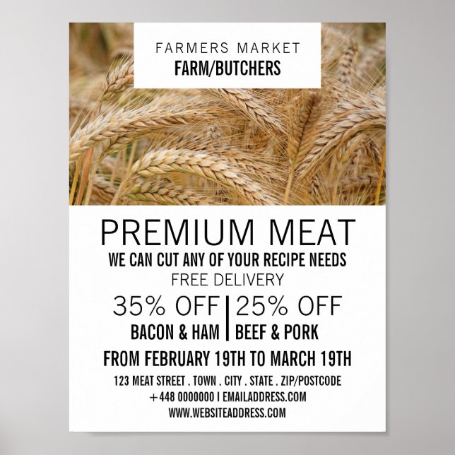 Affiche Blé en campagne, fermier et boucher (Devant)