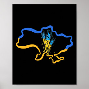Affiche Blé Ukraine Terre Jaune Bleu Drapeau Symbole Uni A