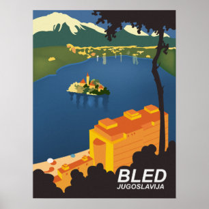 Affiche Bled, Yougoslavie, voyage vintage