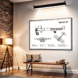 Affiche Bleriot XI - Plans de dessin du plan d'avion BD