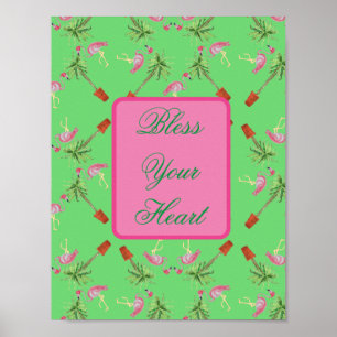 Affiche Bless your Heart Pink Flamingo Flamingos art print