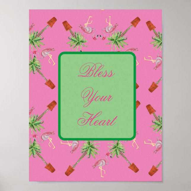Affiche Bless Your Heart Rose Flamant rose Flamants roses  (Devant)