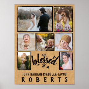 Affiche Blessé Burlap Farmhouse 7 Family Photo Collage