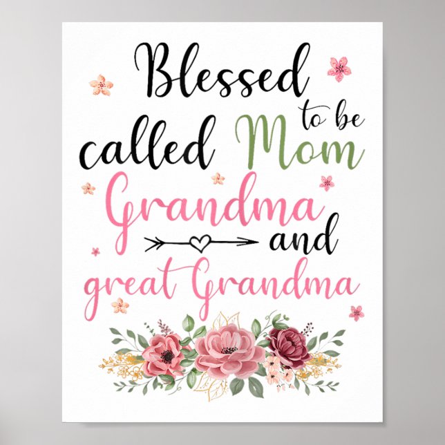 Affiche Blessed To Be Called Mama Grandma Et Great Grandma (Devant)