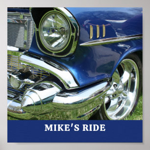 Affiche Bleu 1957 Chevy, nom ou message, votre photo