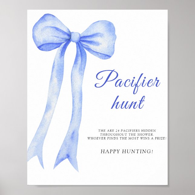 Affiche Bleu a bow - pacifier chasse jeu de baby shower (Devant)