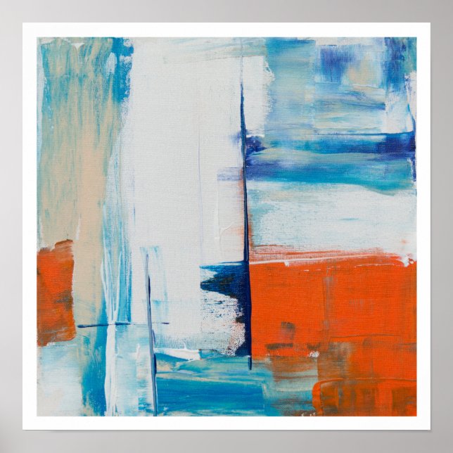 Affiche Bleu Abstrait et art moderne orange (Devant)