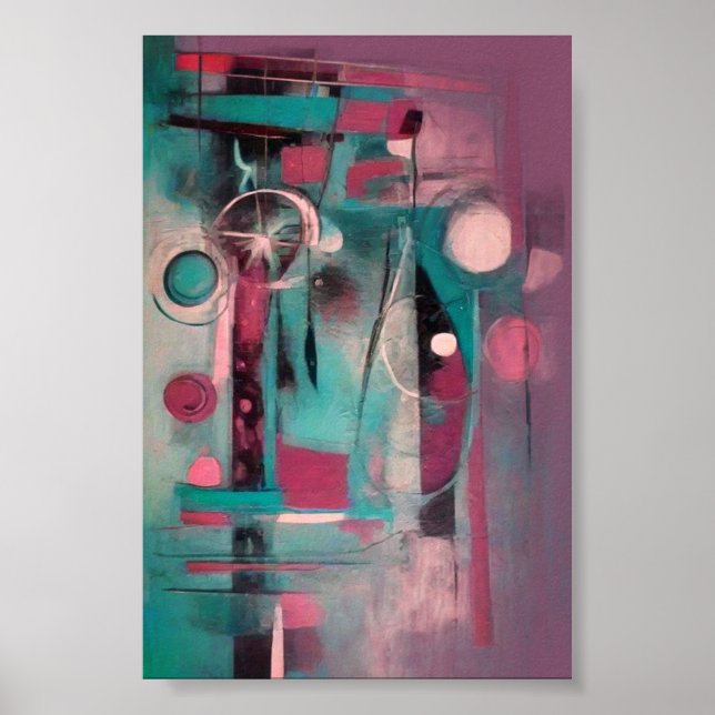 Affiche Bleu Abstrait et Art moderne Turquoise (Devant)