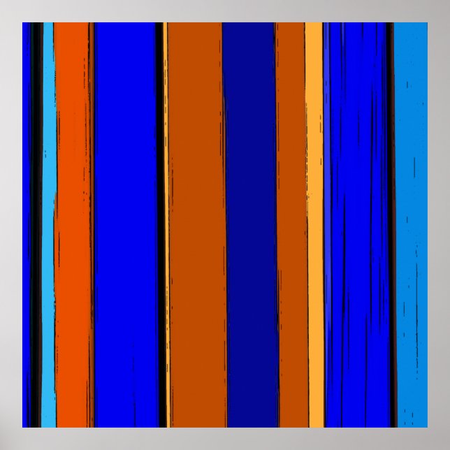 Affiche Bleu Abstrait Et Orange 930 - Bandes Verticales (Devant)