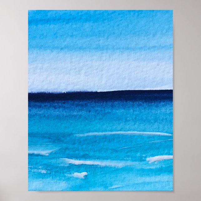 Affiche Bleu abstrait Fun Aquarelle Art Waves Post unique (Devant)