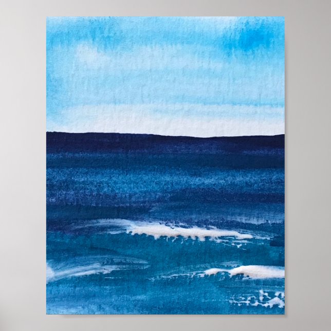 Affiche Bleu abstrait Fun Aquarelle Art Waves Unique (Devant)