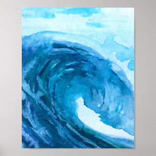 Affiche Bleu abstrait Fun Aquarelle Art Waves Unique
