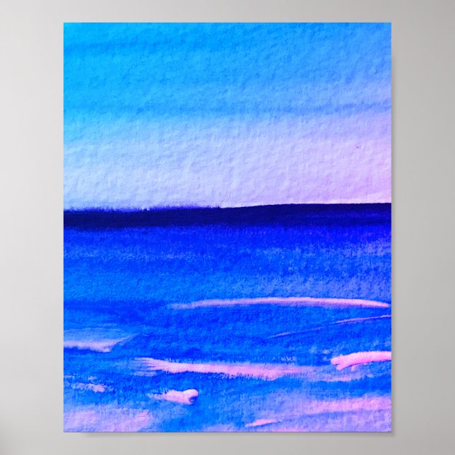 Affiche Bleu abstrait Fun Aquarelle Art Waves Unique (Devant)