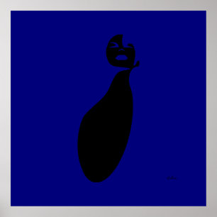 Affiche bleu abstraite femme noire levant les cheveux natu