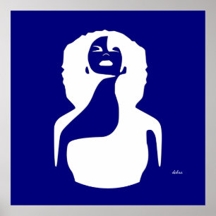 Affiche bleu abstraite femme noire levant les cheveux natu