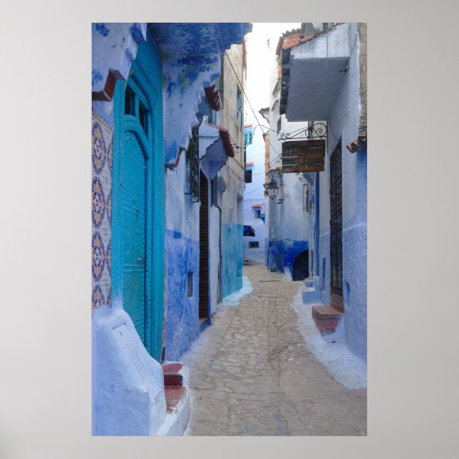 Affiche Bleu Allée à Chefchaouen, Maroc (Devant)