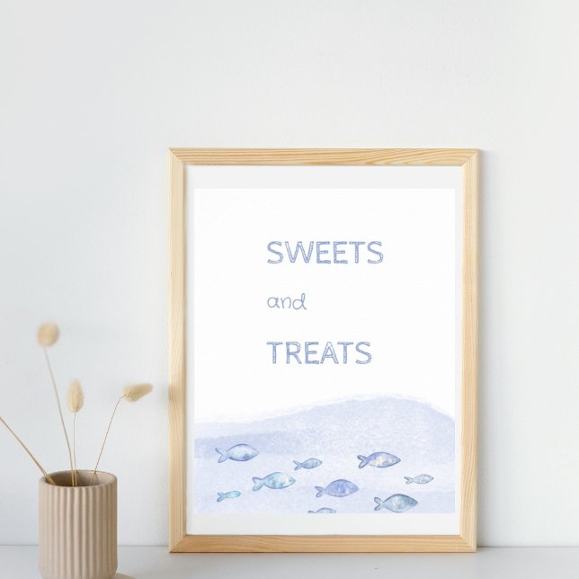 Affiche Bleu anniversaire de enfant de poisson de mer sucr (Créateur téléchargé)