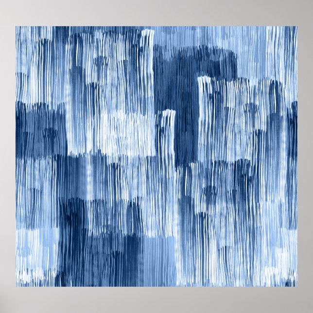 Affiche Bleu Aquarelles : Motif géométrique (Devant)