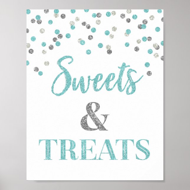 Affiche Bleu Argent Confetti Sweets & Traitements Dessert  (Devant)
