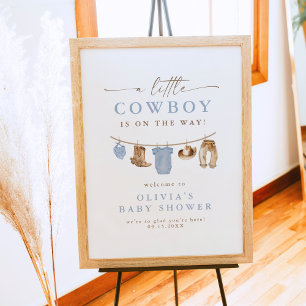 Affiche Bleu Baby Clothesline Petit Baby shower Cowboy