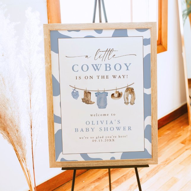 Affiche Bleu Baby Clothesline Petit Baby shower Cowboy (Créateur téléchargé)