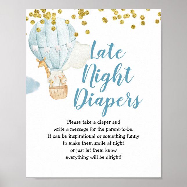 Affiche Bleu Ballon à air chaud Late Night Diapers Sign (Devant)