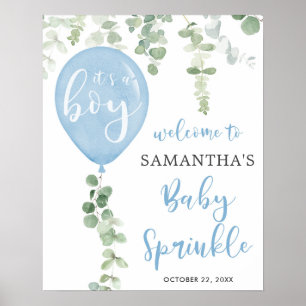 Affiche Bleu ballon eucalyptus bébé sprinkie signe d'accue