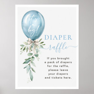 Affiche Bleu Balloon Vert Baby shower Déchets Raffle
