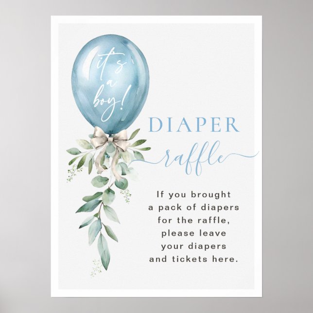 Affiche Bleu Balloon Vert Baby shower Déchets Raffle (Devant)
