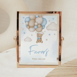 Affiche Bleu Bear Balloon Baby shower Faveurs