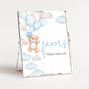 Affiche Bleu Bear Balloon Baby shower Faveurs