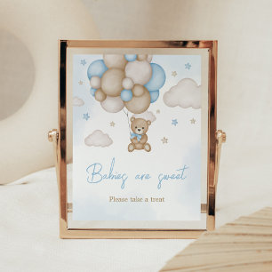 Affiche Bleu Bear Balloon Baby shower Les bébés sont doux