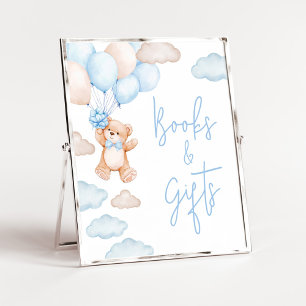Affiche Bleu Bear Balloon Baby shower Livres et Cadeaux