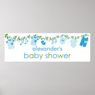 Affiche Bleu Bébé Clothesline Baby shower Bannière