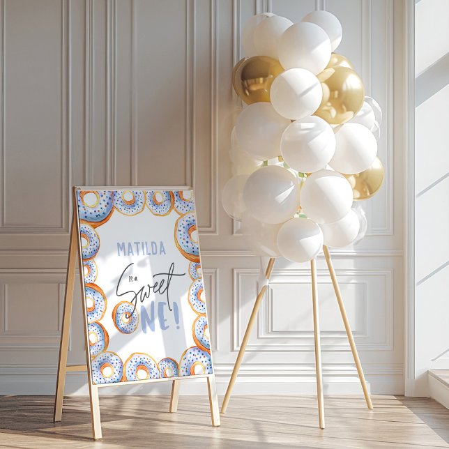 Affiche Bleu beigne 1er anniversaire signe de bienvenue (Créateur téléchargé)